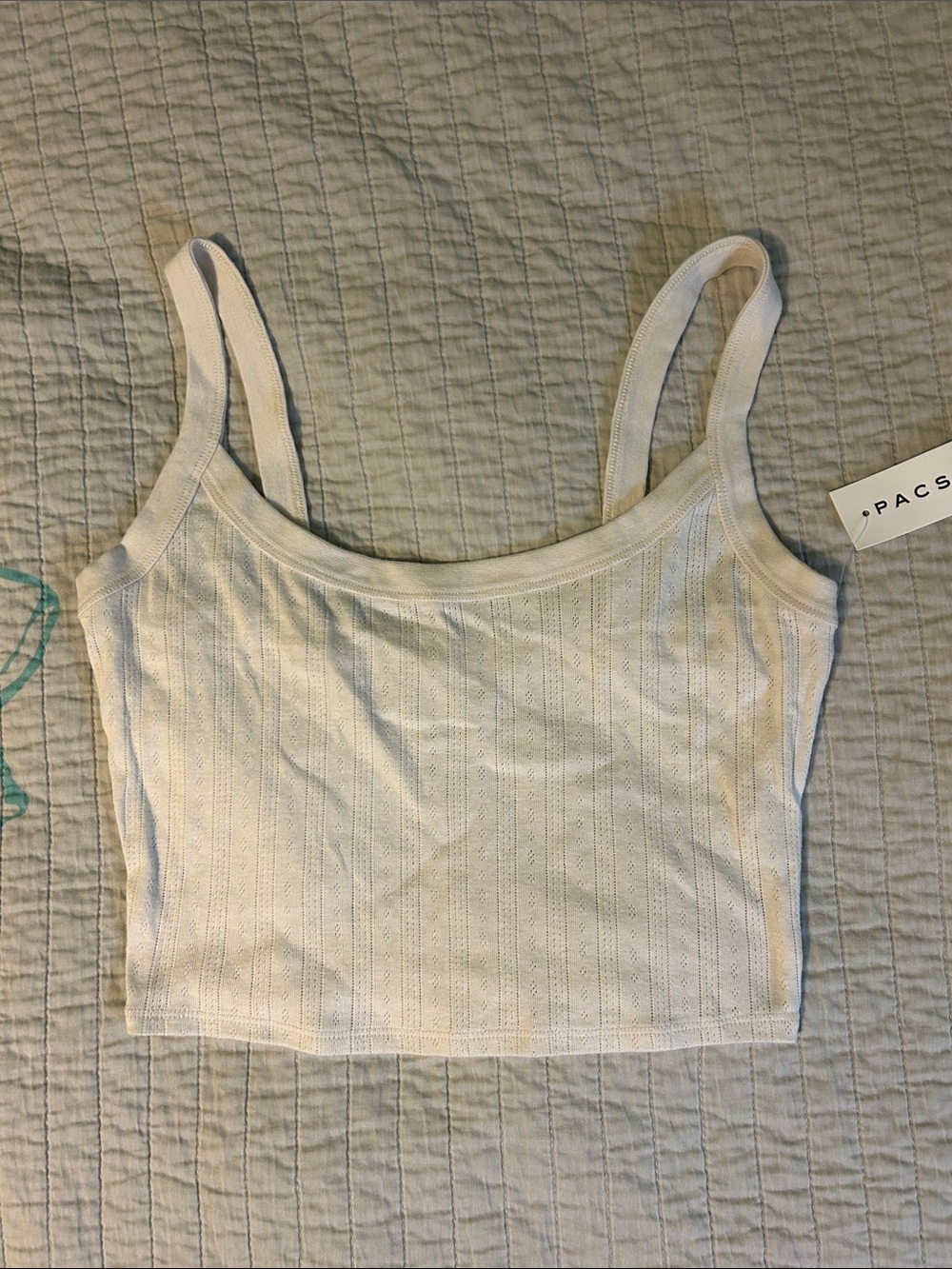 PacSun Est. PAC 1980 Birdie Pointelle Cropped Off White Tank Top